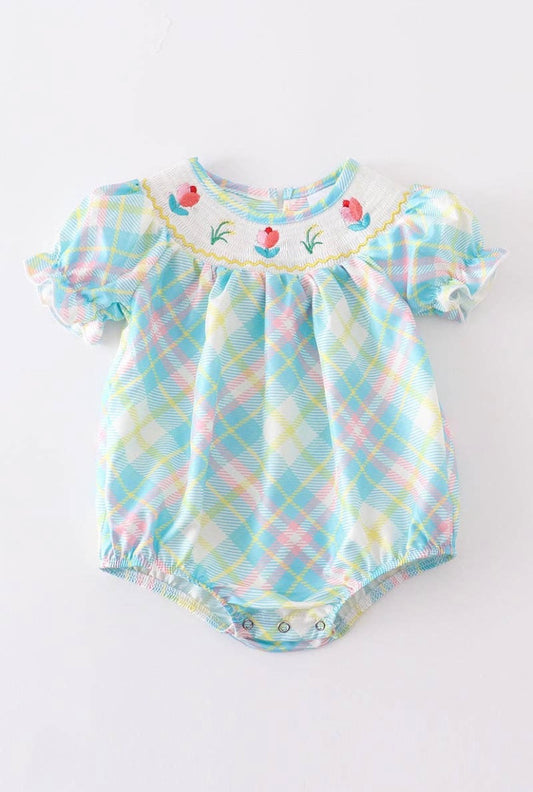 Blue Smocked Baby Romper