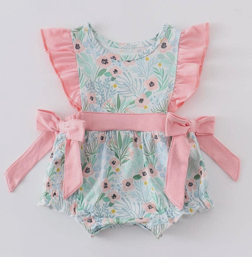 Green Floral Print Romper