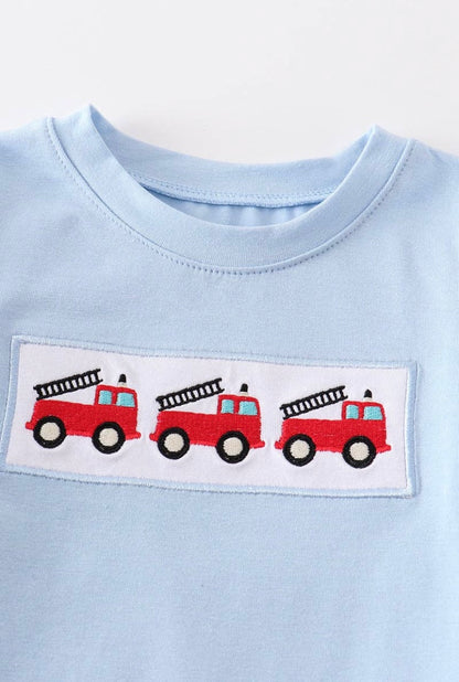 Blue Fire Engine Embroidered Tee