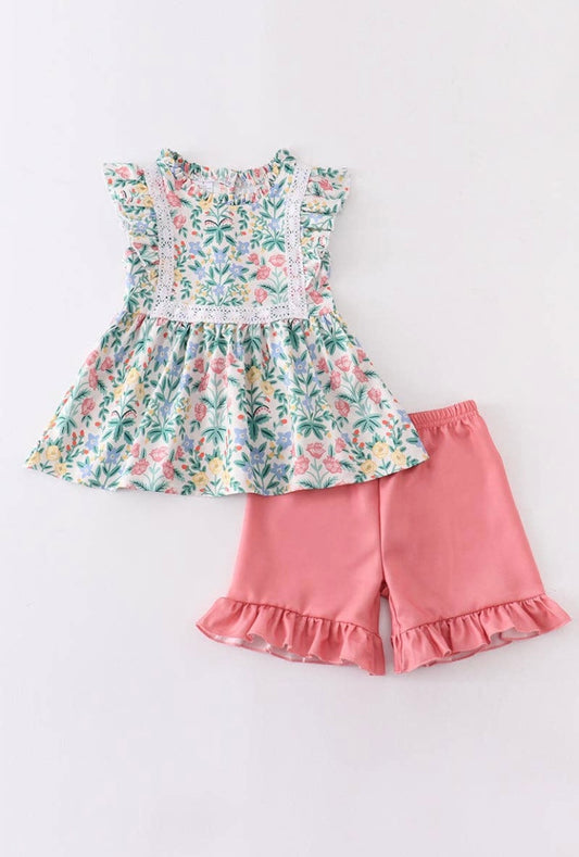 Pink Floral Ruffle Set