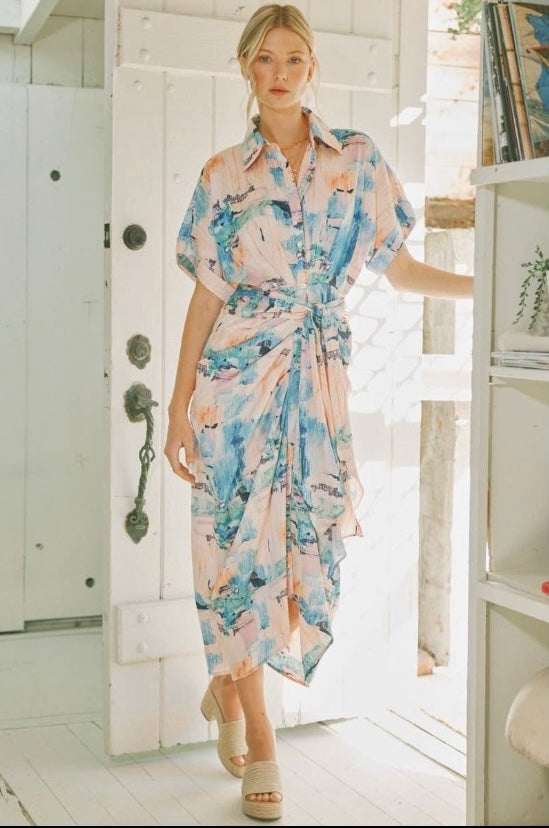 Satin Watercolor Maxi Dress