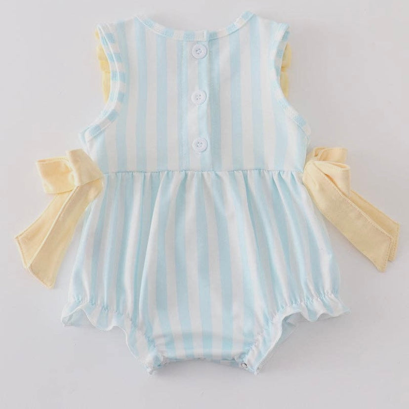 Blue Striped Ruffle Girl Bubble Romper