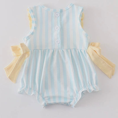 Blue Striped Ruffle Girl Bubble Romper