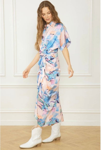 Satin Watercolor Maxi Dress