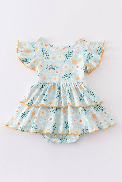 Blue Floral Ruffle Romper