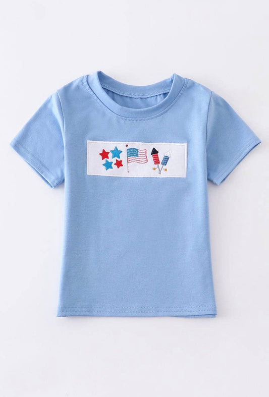 Blue Flag Embroidered Boys Top