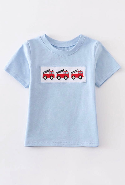 Blue Fire Engine Embroidered Tee