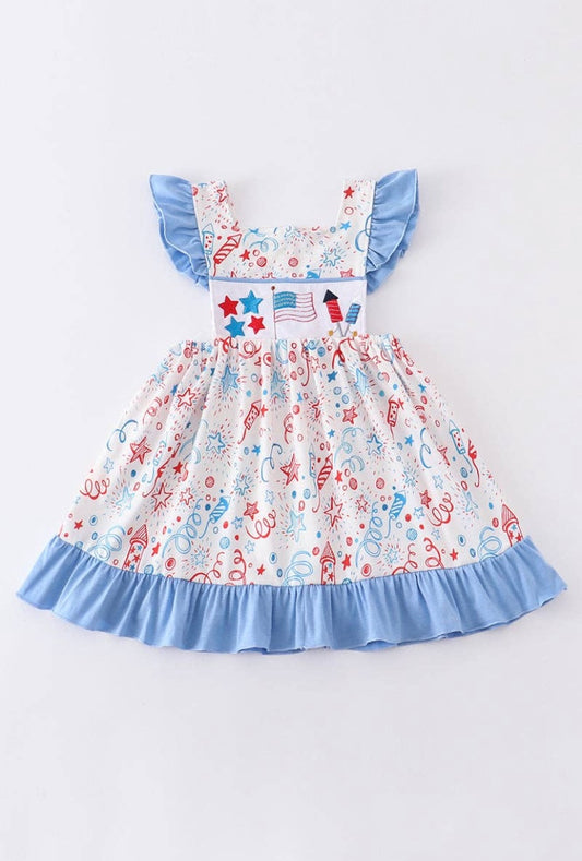 Blue Patriotic Embroidered Dress