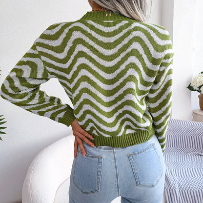 Wavy Stripe Dropped Shoulder Sweater